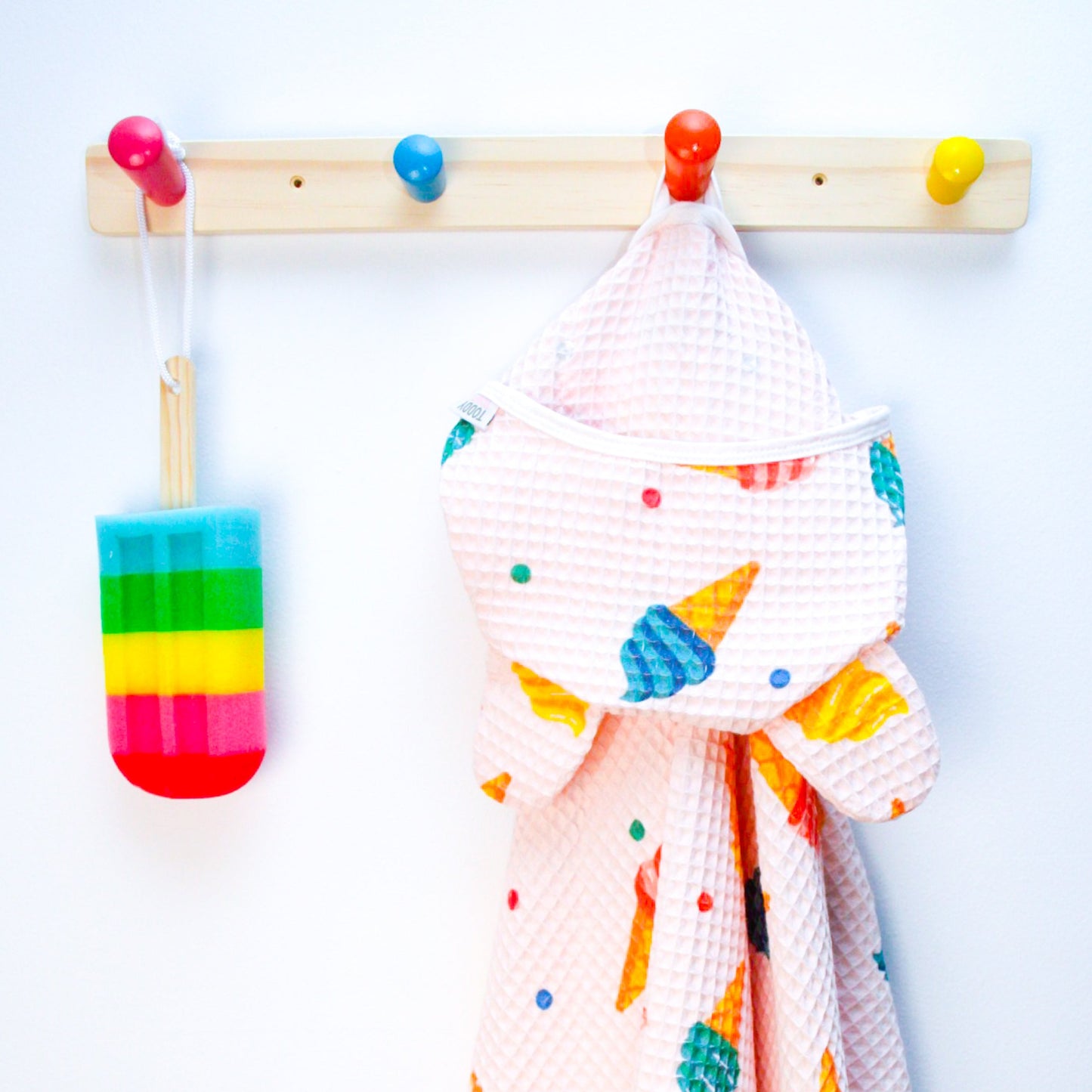 Pink/White waffle toddler towel Birthday Gift Bundle w/ press studs & hair-drying pocket