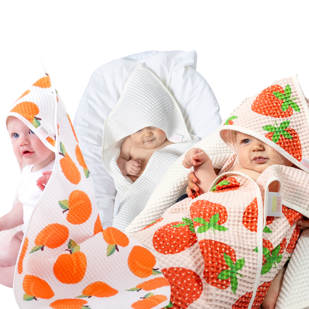 Pink/White 3pk baby waffle hooded towel w/ hair-drying pocket