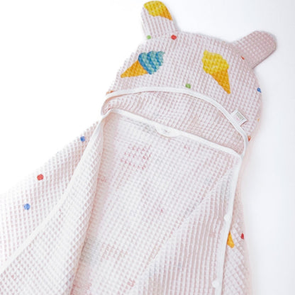 Pink/White 3pk toddler waffle hooded towel w/ press studs & hair-drying pocket
