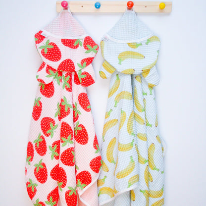 Fruit waffle toddler towel birthday gift bundle w/ press studs & hair-drying pocket
