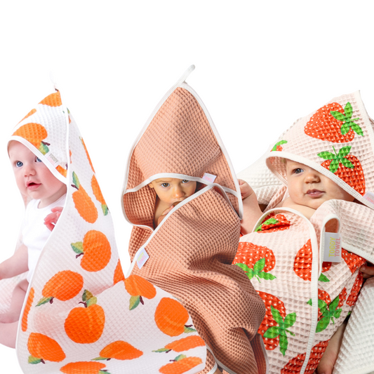 Pink/White 3pk baby waffle hooded towel w/ hair-drying pocket