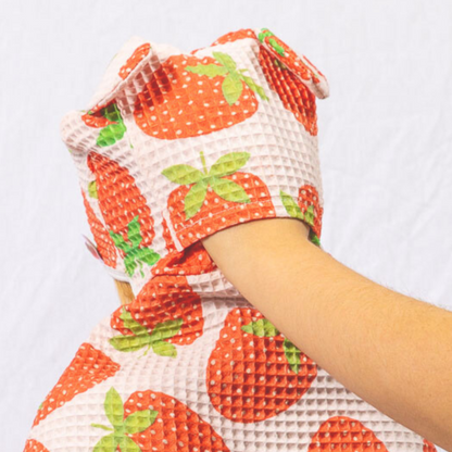 Fruit waffle toddler towel birthday gift bundle w/ press studs & hair-drying pocket