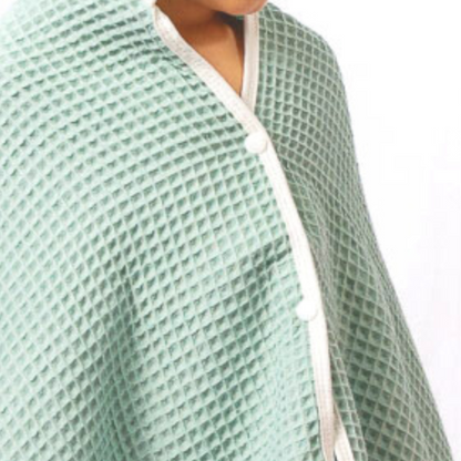 Blue/White 3pk toddler hooded waffle towel w/ press studs & hair-drying pocket