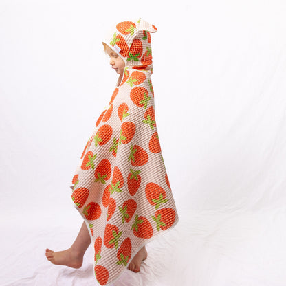 Pink/White 3pk toddler waffle hooded towel w/ press studs & hair-drying pocket