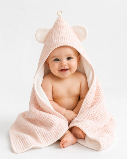 Baby Pink Towel & 3 Pack Face washer set | Premium double sided waffle cotton/terry/bamboo