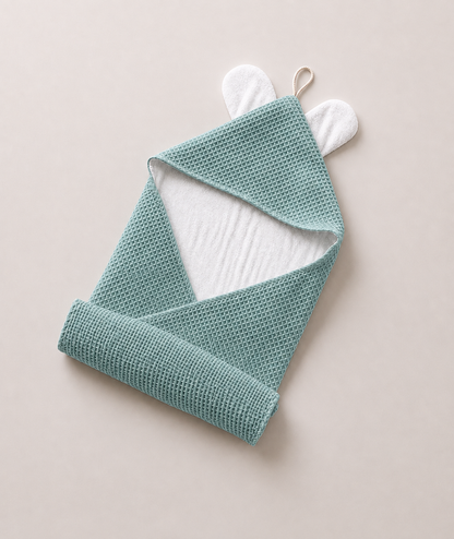 Baby Green Towel & 3 Pack Face washer set | Premium double sided waffle cotton/terry/bamboo