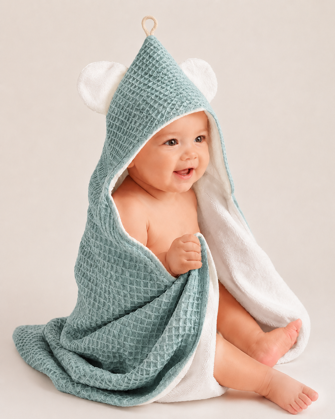 Baby Green Towel & 3 Pack Face washer set | Premium double sided waffle cotton/terry/bamboo