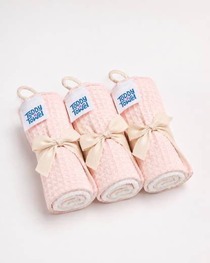 Baby Pink Towel & 3 Pack Face washer set | Premium double sided waffle cotton/terry/bamboo