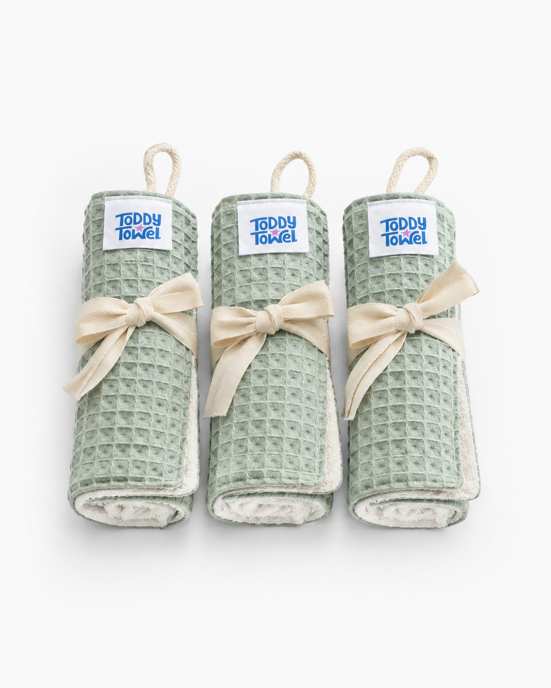 3 Pack Green Double sided premium face washers waffle cotton/terry/bamboo