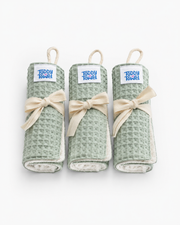 3 Pack Green Double sided premium face washers waffle cotton/terry/bamboo