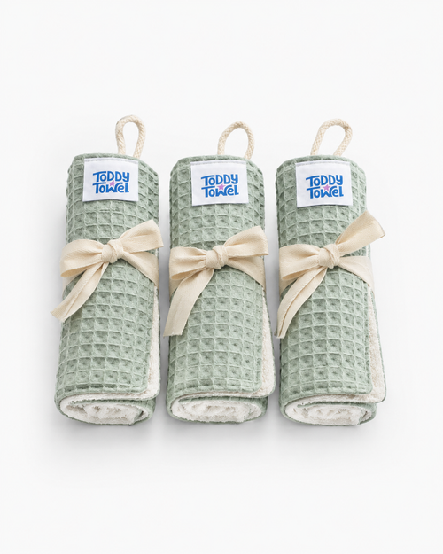 3 Pack Green Double sided premium face washers waffle cotton/terry/bamboo