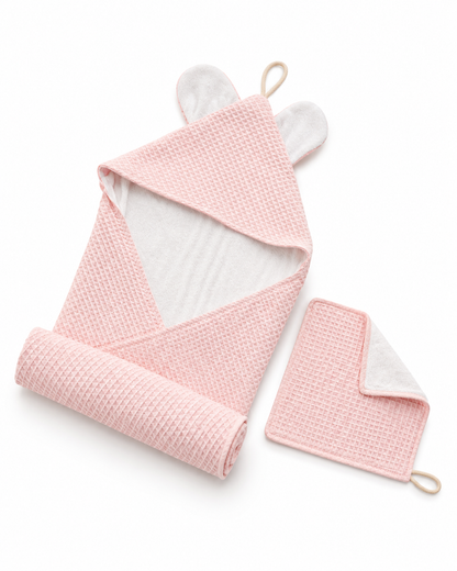Baby Pink Towel & Face washer set | premium double sided waffle cotton/terry/bamboo