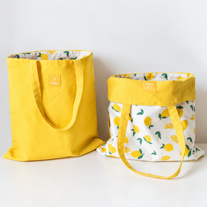 Lovely Lemons Canvas Reversible Beach Bag