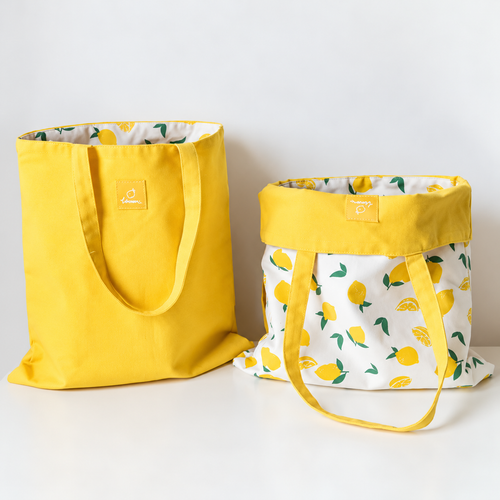 Lovely Lemons Canvas Reversible Beach Bag