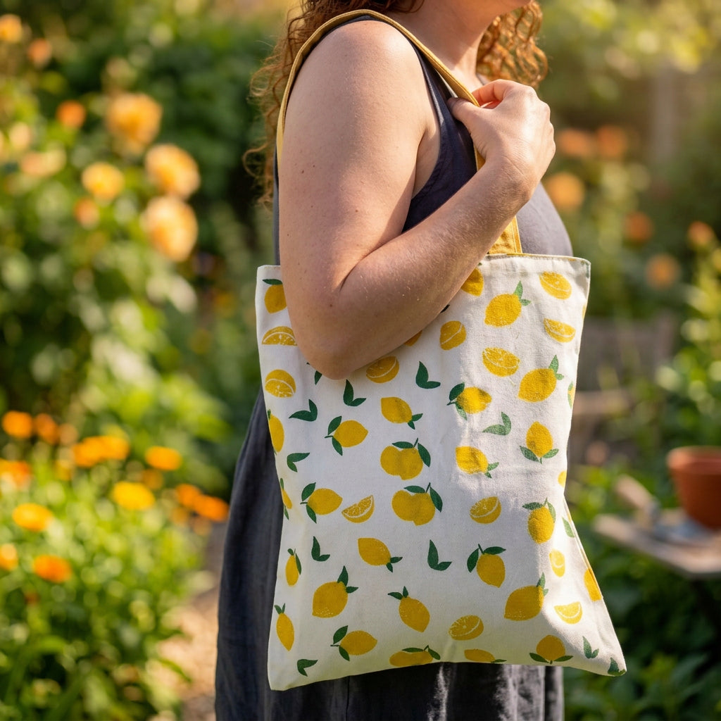 Lovely Lemons Canvas Reversible Beach Bag
