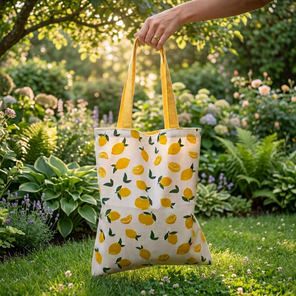 Lovely Lemons Canvas Reversible Beach Bag
