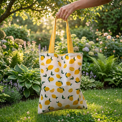 Lovely Lemons Canvas Reversible Beach Bag