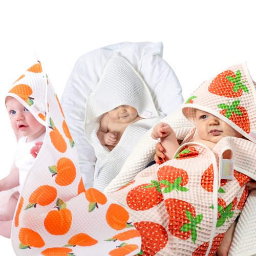 Pink/White 3pk baby waffle hooded towel w/ hair-drying pocket