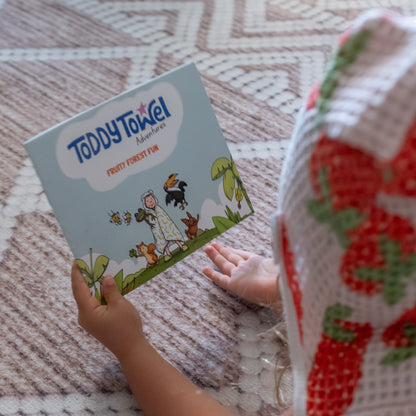 Fruit waffle toddler towel birthday gift bundle w/ press studs & hair-drying pocket